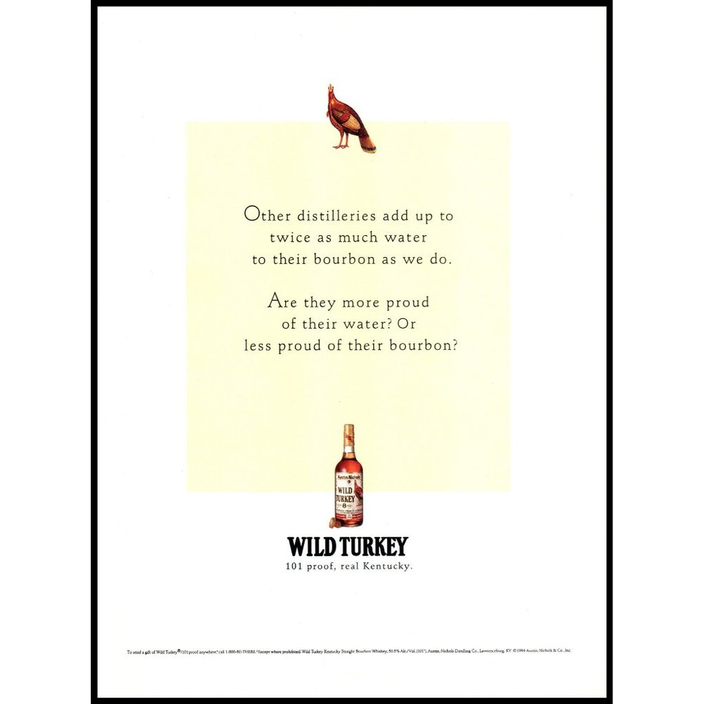 1994 Wild Turkey Kentucky Bourbon Vintage Print Ad 101 Proof Classic Wall Art